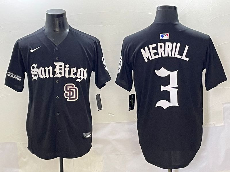 Men 2025 San Diego Padres #3 Merrill Black Five generations Joint Name Nike MLB Jersey style 18->san diego padres->MLB Jersey